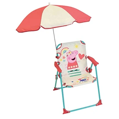 Imagen de Fun House Infantil Peppa Pig Silla Plegable para Acampada, tamaño: 38,5 x 37,5 cm + Parasol, Ø 65 cm, Multicolor