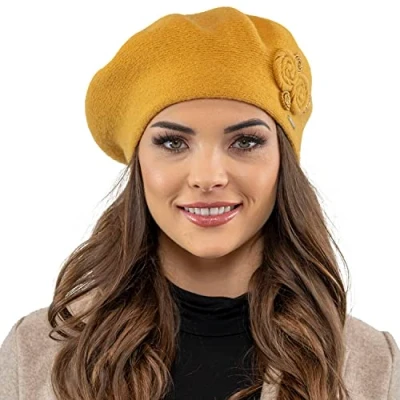 Imagen de Vivisence Boina De Mujer para Invierno Otoño Elegante Damas Tejido Cálido E Ajuste Estilo Clásico Ideal Cada Día 7037, Miel,Talla Única