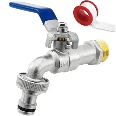 Imagen de SHYNE Grifo de Calidad Latón 3/4 &#039;&#039; Pulgada Resistente al Óxido y las Heladas + 1 Conexión Manguera E Book Para Jardín, Lavadora, Barril lluvia (2 Piezas)