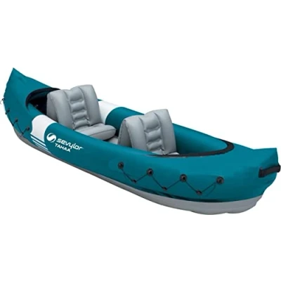 Imagen de SEVYLOR Tahaa Kajak, Kayak Hinchable para 2 Personas, con Funda de PVC Resistente y Cintas sujeción sostener Equipaje, Estructura Barra Mayor Estabilidad en el Agua, Talla única