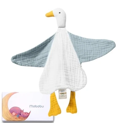 Imagen de Mababu Manta de seguridad para bebé, diseño pato, regalo nacimiento, 100% algodón orgánico GOTS muselina orgánica, bebés a partir 0 meses, niño y niña, color verde