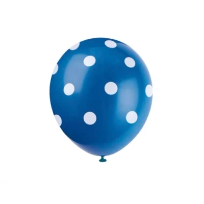 Imagen de Unique Paquete de 6 globos látex a lunares, color azul rey, (57594)