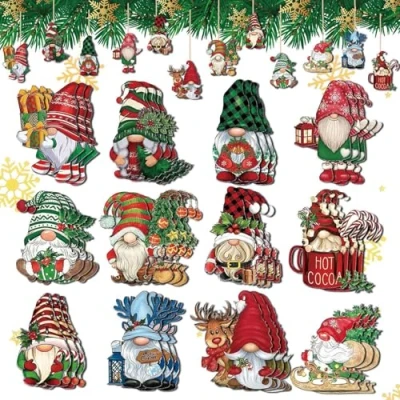 Imagen de 36 Piezas Adornos Colgantes De Gnomo Madera,Adornos Navideños Arbol,Colgantes Decoración Arbol Navidad,Adornos Navidad Madera,Colgante Navideña con Cuerda