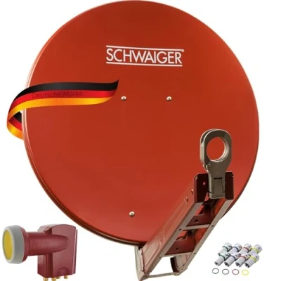 Imagen de SCHWAIGER 4647 Sat Sistema satélite Set Antena parabólica Quad LNB Digital 8X F Plug 7mm Aluminio Completo Antracita 75 x 80 cm