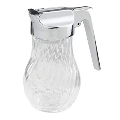 Imagen de FM PROFESSIONAL Dispensador Multiusos con Asa 280 ml de Líquido Azucarero Cristal Dosificador Palanca en Acero Inoxidable aceite Transparente 9,5x8x10cm