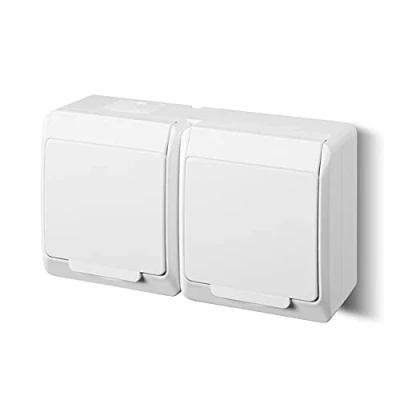 Imagen de EPN Toma de corriente doble con tapa (para zonas húmedas, IP 44, 16 A, 250 V, montaje en pared), color blanco