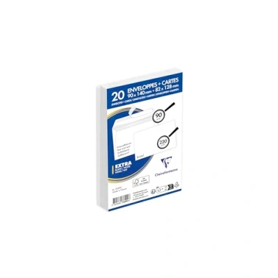 Imagen de Clairefontaine 7699C Un paquet comprenant 20 enveloppes auto adhésives 90x140cm 90g et cartes bristol blanches 220g, sous cello