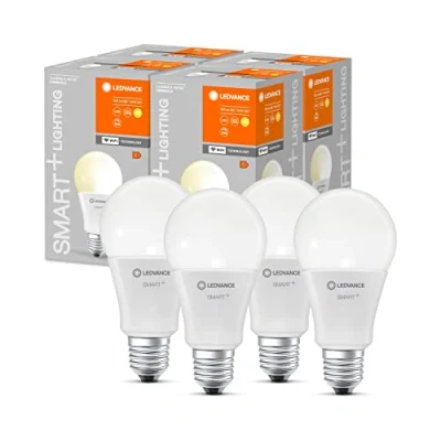 Imagen de LEDVANCE Lámpara LED inteligente con tecnología WiFi, enchufe E27, regulable, blanco cálido (2700 K), reemplaza las lámparas incandescentes por 100W, SMART+ WiFi Classic Dimmable, paquete de 4