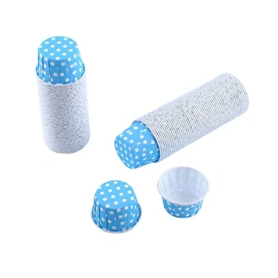 Imagen de 100Pcs Moldes de Papel para Magdalenas, Mini Rizos Coloridos Forros Cupcakes Fundas Muffins Decoración Boda Fiesta Cumpleaños(Azul)