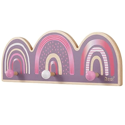 Imagen de howa Perchero de pared para niños, madera, diseño arco iris 8802