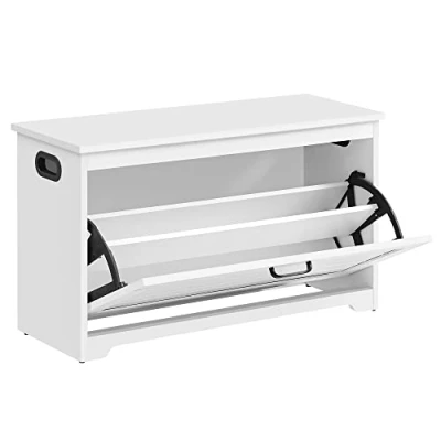 Imagen de VASAGLE Banco de Zapatos, Zapatero Entrada con Puerta Plegable, Divisor Interior Ajustable, Asas Laterales Recortadas, 80 x 30 46 cm, Blanco LHS120T10