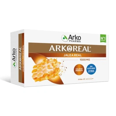 Imagen de Arkopharma Arkoreal Jalea Real 1500mg Sin Azúcar 20 Ampollas, Revitalizante, Aumento De Defensas, Premium, Complemento Alimenticio