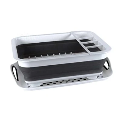 Imagen de Escurreplatos Elegance plegable gris y blanco con bandeja