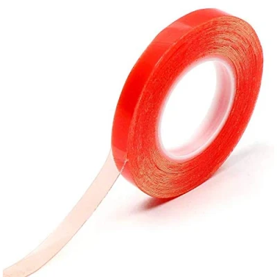 Imagen de Cinta adhesiva de doble cara, color rojo, 9 mm, fácil desprender, súper resistente y extra larga, 50 m