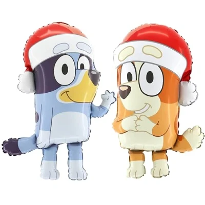 Imagen de Toyland® Paquete de 2 globos aluminio navideños 32&quot; Bluey: 1 globo con forma Bluey y Bingo