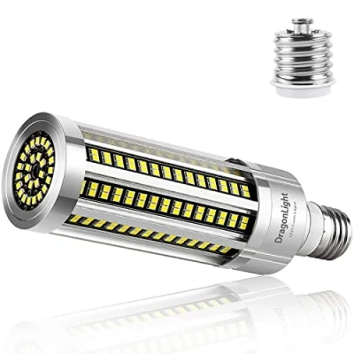 Imagen de Bombilla LED de 60W, superbrillante, sin ventilador, (equivalente a 500W) E27 con adaptador E40 6000K blanco frío 7,200 lúmenes para iluminación zonasGaraje tallerLuz calle
