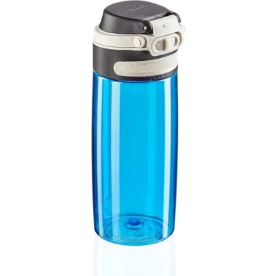 Imagen de Leifheit botella de plástico tritán Flip 550 ml, deportiva y hermética, una mano, reutilizable, ligera resistente, azul claro
