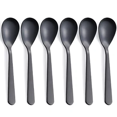Imagen de FULLYWARE cucharas de café Demitasse negro mate, acero inoxidable, con acabado satinado, mini cucharaditas, azúcar, 4.7 pulgadas, juego 6