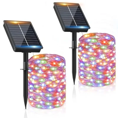 Imagen de Guirnalda Luces Exterior Solar 2 x 16M 160 LED Guirnaldas Solares IP65 Impermeables de Colores 8 Modos Luce Exterio Interior Jardin Terraza Bodas Fiestas Festivales