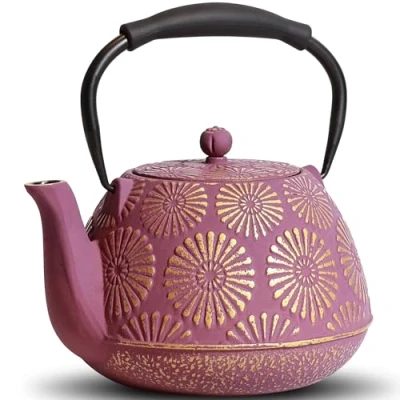 Imagen de MILVBUSISS tetera de hierro fundido, 1200 ml, gran capacidad con infusor para estufa, diseño Sakura, japonesa hojas sueltas revestidas interior esmaltado, mango