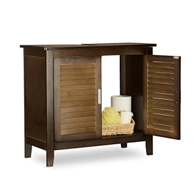 Imagen de Relaxdays Lavabo LAMELL, bambú, Mueble de baño, marrón Oscuro, Aprox. 60 x 67 30 cm, 67x30x60 cm