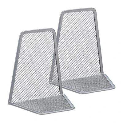 Imagen de Relaxdays, 5 x 9 cm Set de Dos sujetalibros, Soporte para Libros estantería, Metal, Plateado, 14,5 12, Acero, 14.5 12.5