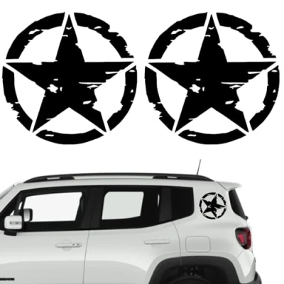 Imagen de Longivia® 2 Unidades Pegatinas 4x4 Estrella Militar Varios Tamaños 10cm, 15cm, 20cm, 25cm Accesorios Todoterreno Vehiculo Historico Off Road (10cm x 10cm negro)