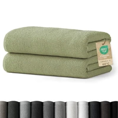 Imagen de Blumtal Juego de 2 Toallas Baño (80x200cm) Suaves y Absorebentes, 100% algodón, Certificado Oeko Tex 100, Verde Claro