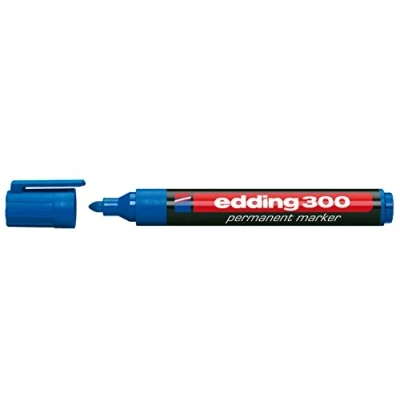Imagen de edding 300 marcador permanente azul 10 rotuladores punta redonda 1,5 3 mm resistente al agua, de secado rápido, indelebles para cartón, plástico, vidrio, madera, metal