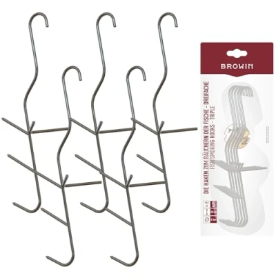 Imagen de Browin® Juego de 5 ganchos para fumar en forma pez 311302, acero inoxidable duraderos obtener resultados ahumado perfectos, accesorios ahumadores profesionales y