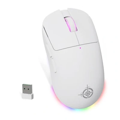 Imagen de MAGIC REFINER G6 Ratón Gaming Inalámbrico, 24000DPI, PixArt PAW3311, Barra de luz RGB, Bluetooth/2.4G/USB C Cableado, 72g Superlight, Batería 200 h, para PC/Mac, Blanco
