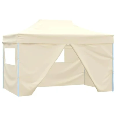 Imagen de vidaXL Carpa Plegable Profesional con 4 Paredes Tienda Campamento de Fiesta Eventos al Aire Pabellón Gazebo Jardín Acero 3x4m Crema