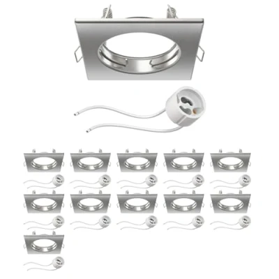 Imagen de ledscom.de 12 piezas marco empotrable en techo RIR cromo mate angular (LED/Halógeno/GU10/MR16/PAR16/50mm) incl. casquillo GU10