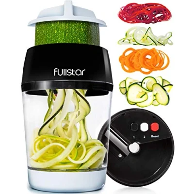 Imagen de fullstar Espiralizador de Verduras Cortador Verdura Manual Rallador Calabacin Espagueti en Espiral (4 1), Plástico, Acero inoxidable, Negro
