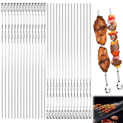 Imagen de 30pcs Brochetas de Barbacoa,38cm Pinchos Kebab,Brochetas Kebab Acero Inoxidable Plano,Brochetas Reutilizables,Pinchos para Barbacoa Reutilizables fiestas (A)