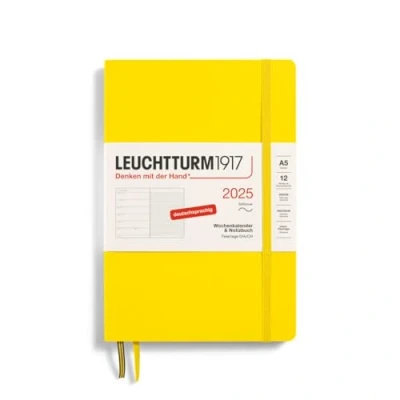 Imagen de LEUCHTTURM1917 370511 Agenda semanal y cuaderno 2025, tamaño mediano A5, tapa blanda, planificador de 12 meses, 80 g, a rayas, limón