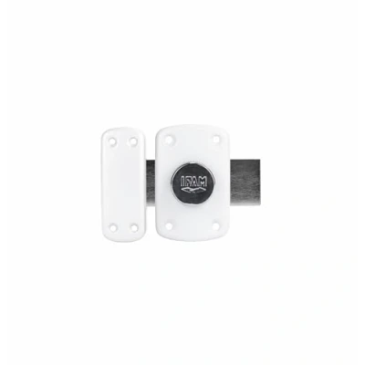 Imagen de IFAM Cerradura de Sobreponer B6, Cerrojo Giratorio, Perno Antirrobo para Puerta, Pestillo Deslizante, Palanca 110mm, 2 vueltas, 6 Pitones, 3 Llaves Seguridad, Ideal Puerta Interior, Color Blanco
