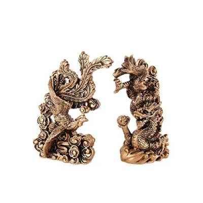 Imagen de lachineuse Figura Decorativa de Pareja dragón y fénix Estatuillas Feng Shui Símbolo Felicidad Familiar matrimonial para Oficina, hogar, decoración China asiática 13 x 9 4,5 cm