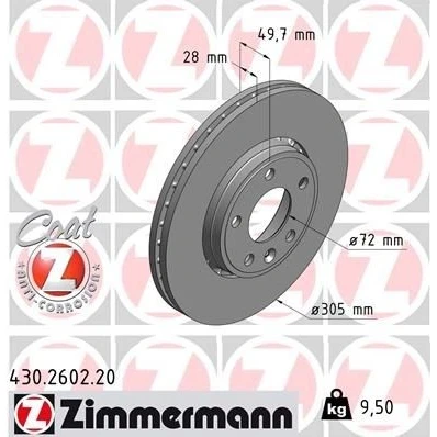 Imagen de ZIMMERMANN COAT Z 430.2602.20 Disco de freno 305 28 6/5 5 118 ventilación externa revestido altamente carbonizado RENAULT: TRAFIC 2 Kasten