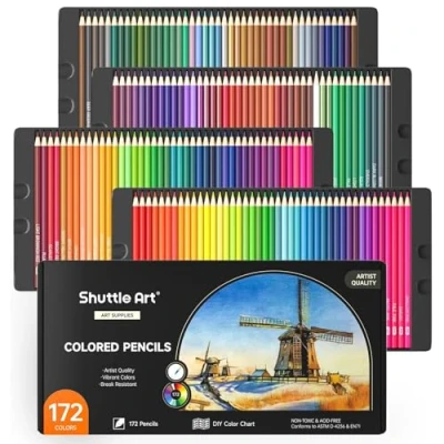 Imagen de Shuttle Art 172 Lápices de Colores Profesionales, Núcleo Blando, Lapices para Niños, Adultos, Estuche Libros Colorear, Garabatos, Bocetos, Dibujo