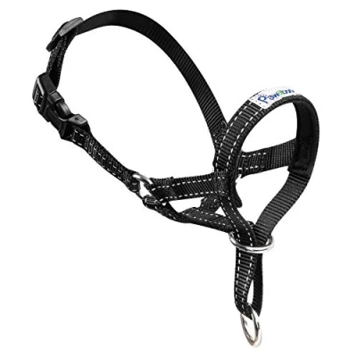 Imagen de Pawaboo Cabestro de Perro Adjustable Reflexivo Loop Pet Dog Head Halter Nilón para Control Mordida/Ajuste Fácil a la Boca, Talla Mediana, Negro