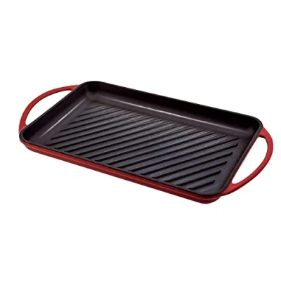 Imagen de Jata GR33 Plancha de Asar, Grill Hierro Fundido, Superficie Rayada, Apta para Todo Tipo Cocinas Incluida Inducción, Horno, 33 x 21,5, Roja
