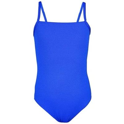 Imagen de Aquarti Bañador Niña Natación con Tirantes Ajustables, Resistente al Cloro, Jacquard de Lunares Azul Aciano, 152