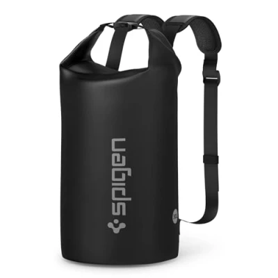 Imagen de Spigen Aqua Shield Bolsa Impermeable, 30L Dry Bag, Seca, Mochila con Correas Acolchadas Ajustables para Playa, Piscina, Pesca, Natación, Camping, Canoa, Senderismo, Kayak Negro