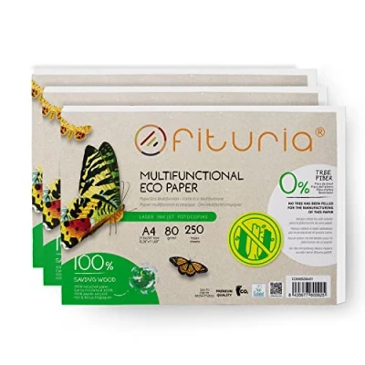 Imagen de Papel Reciclado A4 de 80gr, Folios 100% Fabricado con Reciclado, Paquete Hojas DIN A4, Color Natural Apto para Impresora Laser e Inkjet Ofituria (750 hojas)