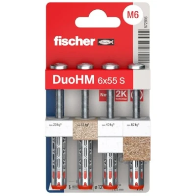 Imagen de fischer 572916 DuoHM Clavijas de cavidad, 6 x 55 S TX con tornillo métrico Panhead y unidad para fijar soportes TV, luces, estantes pared, etc. en materiales construcción paneles