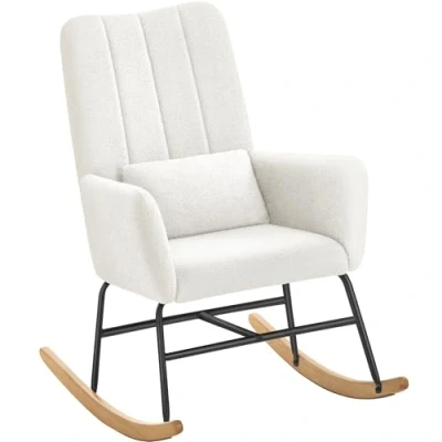 Imagen de SONGMICS HOME Silla Mecedora, con Reposabrazos, Reclinable, Cubierta de Vellón, Marco Acero, Patas Madera Caucho, Carga 160 kg, para Dormitorio, Salón, Blanco Crema LYY500W01