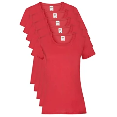 Imagen de Fruit of the Loom Valueweight T Shirt 5 Pack Camiseta, Rojo (Red 40), M (Pack de 5) para Mujer