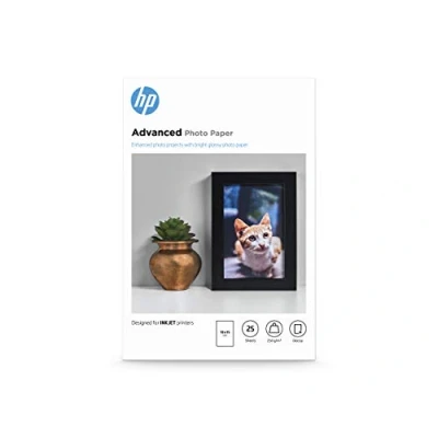 Imagen de HP Advanced Glossy Photo Paper, Q8691A, 25 hojas de papel fotográfico satinado avanzado, compatible con impresoras inyección tinta, 10 x 15 cm, peso del material impresión 250 g/m²