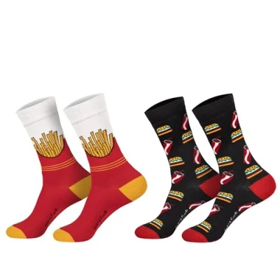 Imagen de Damen I Jungen Mädchen Herren Damensocken Herrensocken Funsocken Spaß Socken (2 Paar) witzig bunt Baumolle lustige Strümpfe formstabil, Faastfood / Hamburguesas, 36 41